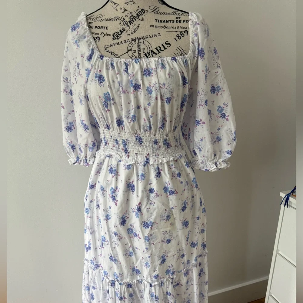 LoveShackFancy Floral White Maxi Dress Cottagecore